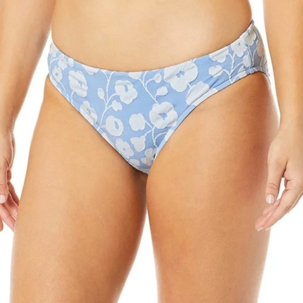 Robin Piccone Sadie Blue Clean Finish Floral Bikini Bottom Sz L NWT